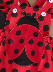 Conjuntos de falda de otoño para niñas pequeñas, mono con mangas voladoras, vestido con tirantes y bordado de abeja/escarabajo, conjuntos de diadema - Rojo - Ver 8