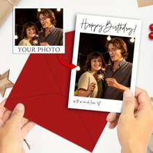 1/5/10pcs Customizable Photo Birthday Card With Photo And Envelope - Suitable For Gifting To Family, Boyfriend, Girlfriend, Siblings, Spouse, Colleagues, Adding A Personalized Creative Touch!