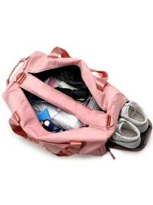 Bolso Mochila Maleta de Viaje Gym Grande Compartimento Zapatos co Aza - Rosa Pálido - Ver 4