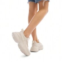 Women's Platform Chunky Fashion Sneakers – Slip-On, Stylish, Lightweight, And Classic Casual Walking Shoes - 米色 - 查看 7