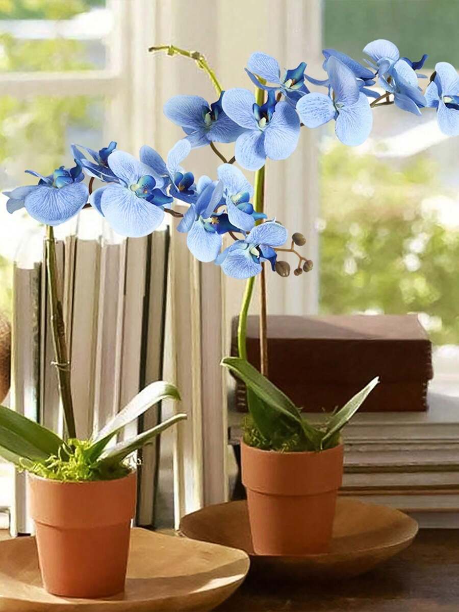 6PCS Artificial Flowers Orchid Stems Bulk Real Touch Large Orchid  For Tall Vase For Home Wedding Decoration Home Wedding Decoration - Baby Blue - View 1