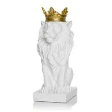 Crown Lion Statue Home Office Bar Lion Faith, Handmade Animal Image Crown White Lion Statue Desktop Ornaments Crown Lion Sculpture Exquisite - Multicolor - View 3