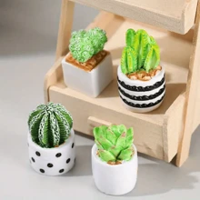 Set de 4/8 piezas de plantas artificiales miniatura vívidas aptas para casa de muñecas - Escala 1:12, suculentas y cactus realistas, macetas blancas y negras, resina duradera - Multicolor - Ver 2