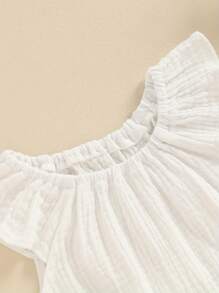 Baby Girl Boy Summer Cotton Linen Romper Clothes Basic Plain Ruffle Sleeveless Comfy Rompers Newborn Tops - 白色 - 查看 3