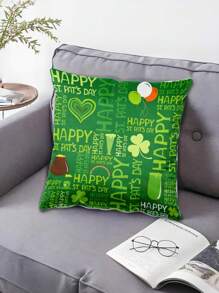 1 Pc Green Four-Leaf Clover St. Patrick's Day Pillowcase, Personalized Creative Text & Graphic Festival Celebration Home Decor For Living Room, Sofa, Bedroom, Printing Position Random, Without Pillow Insert Gifts Birthday Graduation