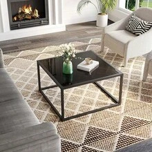 SAYGOER Mesa de centro de vidrio, pequeña y moderna, mesas centrales cuadradas simples para sala de estar, 67.82 x 67.82 x 39.88, gris negro - Negro - Ver 2