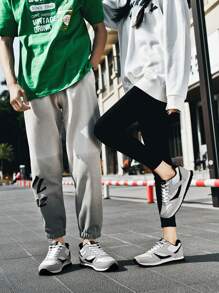 Men's Casual Outdoor Sport Shoes, Solid Color, Versatile, Breathable, Anti-Slip, Fabric Mesh Low-Top Lace-Up Low Heel Sneakers - Black and White - View 8