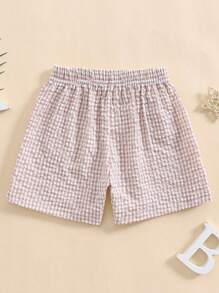 Toddler Baby Boy Girl Shorts Gingham Plaid Shorts Summer Casual Elastic Waist Shorts Pants Bottoms - 卡其色 - 查看 2