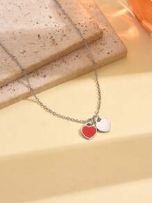 1 chiếc vòng cổ mặt hình giọt dầu hình trái tim đôi thiết kế mới của Ins thời trang Hàn Quốc quà tặng tình bạn ngày lễ tình nhân thích hợp để đeo hàng ngày ngày lễ tình nhân - Đỏ - Xem 5