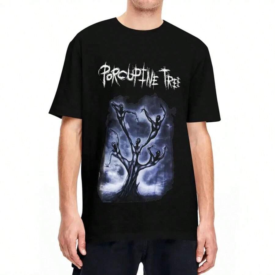 Camisetas de hombre de la banda Porcupine Tree, camisetas de algodón de la banda Tool, camisetas básicas de manga corta con cuello redondo de estilo Y2K, camisetas con estampado de hip hop y plus-size - Negro - Ver 1