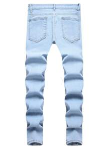 Men's Skinny Jeans, High-Street Fashionable Distressed Youth Slim Fit Pants - Blue - View 2