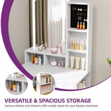 Yitahome Small Dressing Table,Vanity Table,Makeup Desk With Jewelry Organizer, Adjustable Brightness LED Light,White - White - View 5
