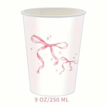 Pink Bow Party Supplies Cute Supplies Bachelorette Party Tableware Set With Pink Bow Paper Plates Napkins Cups For Engagement Birthday Shower Wedding - Pink - View 3