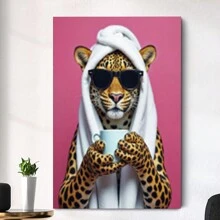 Framed-Cool Leopard In Sunglasses Canvas – Fun Animal Art,Pop Art Wall Decor, Unique Gift For Animal Lovers, Christmas, Boyfriend,Quirky Home Decor