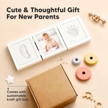 1pc Tri-Fold Photo Frame With Clay Imprint, Baby Hand And Foot Print Set, Newborn Foot Print Keepsake Kit Gifts Birthday Graduation