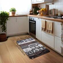 1pc Vintage Distressed Wood Grain Print Mat, Soft Non-Slip Absorbent Washable Kitchen Floor Mat, Rectangular Low-Pile Decorative Rug Suitable For Living Room, Bedroom, Kitchen, Laundry Room - Multicolor - View 5