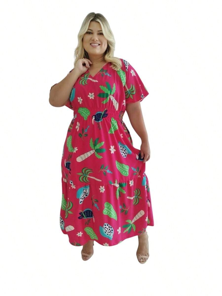 Vestido Longo Plusize Modinha / Evangélico Lastex Cinturado