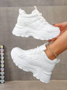 Women's Platform Casual Sneakers, Comfortable Breathable White Shoes, Women's Spring/Autumn Leisure Shoes, Fashionable & Versatile