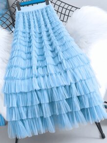 Temperament Knitted Skirt Layered Cake Skirt - Baby Blue - View 1