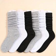 6 pares de calcetines casuales de punto para mujeres, calcetines con anillos para el cabello femeninos, calcetines con anillos para el cabello, calcetines redondos para mujeres