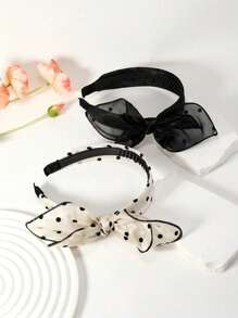 2/1 Pcs Polka Dot Bow Headband, Solid Color Elegant Fabric Headwrap Suitable For Daily Commute And Party