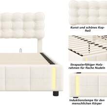 Elegant Double Bed, Headboard With Floral Pattern, Beige Velvet Upholstered Bed 140/160 X 200 Cm, Box Spring Bed, Hydraulic Bed Without Large Bed, Without Mattress - 米色 - 查看 2