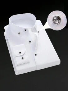 Men's Solid Color Front Button Rhinestone Decoration Formal Shirt - Breathable All-Season