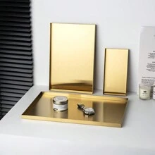 1pc Luxury Stainless Steel Metal Tray, High-End Golden Color Storage Tray, For Bedroom Cosmetics, Jewelry, Entryway Keys, Bathroom, Living Room Tabletop, Rectangular - Multicolor - View 5