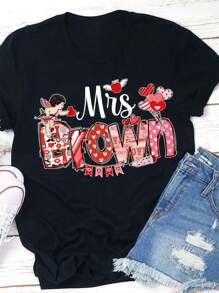 Women'S Round Neck Printed T-Shirt - Black - View 1