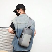 1 peça bolsa de peito masculina de alta qualidade, bolsa transversal preta com trava de senha antirroubo, orifício para fone de ouvido, adequada para adolescentes, casual, atividades ao ar livre, esportivas, viagens, formatura, presentes de aniversário