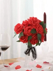 6 件装人造花 3.15 英寸逼真泡沫玫瑰假玫瑰带茎适用于 DIY 婚礼花束新娘送礼会中心装饰花艺布置派对桌家居装饰