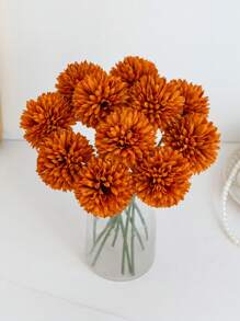 1/5/12pcs Artificial Chrysanthemum Flower Balls, Embroidered Floral Balls, Wedding Decor, Home Vase Decor, Restaurant/Living Room/Bedroom Floral Arrangement, Bridal Bouquet, Wrist Corsage, Boutonniere, Birthday Party Decor, New Year/Valentine's Day/Graduation Gift - Coffee Brown - View 2