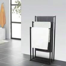 Black White 3 Tier Free Standing Towel Rail Stand Unit Rack Storage Bathroom - Black - View 7