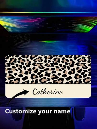 1 Pc Customized Text/Name Mouse Pad, Vintage Leopard Print Pattern Desk Mat, Ideal Birthday Gift For Friends, Personalized Multi-Functional Gaming Office Supplies Anti-Slip Desk Accessory Back To School