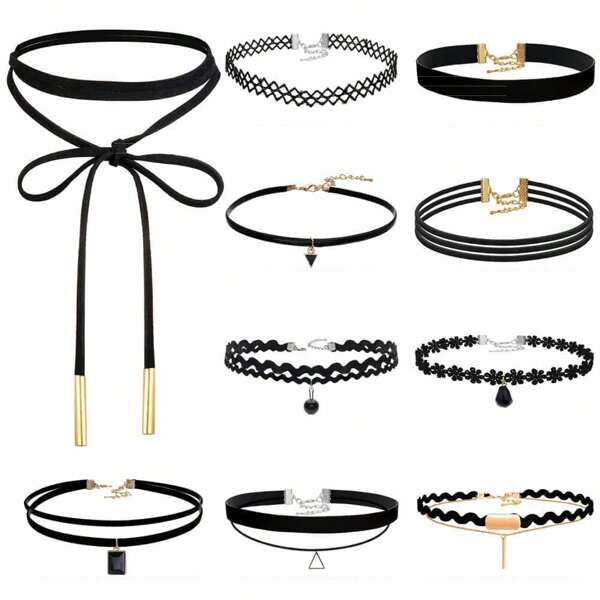 Yanxyad 10pcs Black Velvet Choker Necklaces, With Storage Pouch, For Women