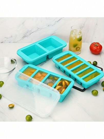 带盖硅胶冷冻模具，食品储存容器盒，超大硅胶冰格，食品保鲜盒