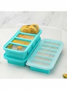 Silikon Einfrierform mit Deckel Lebensmittel Aufbewahrungsbox, extra großer Silikon Eiswürfelbehälter, Lebensmittel Aufbewahrungsbox