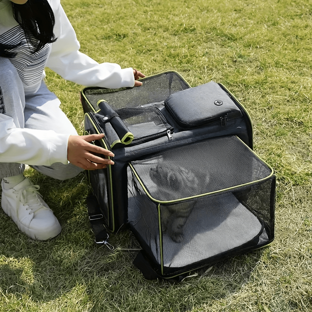 Sac de transport pliable pour animaux de compagnie IISVGE - approuvé par les compagnies aériennes, sac de transport pour animaux de compagnie à côtés extensibles - pour petits chiens, chats et chiots - convient aux voyages et aux aventures en plein air - cadeau parfait pour les propriétaires d'animaux de compagnie