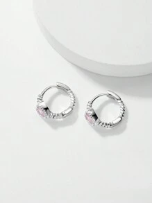 1 Pair Elegant 925 Silver Material Heart Shaped Hoop Earrings, Fashion Accessories, Gifts For Women, Holidays, Valentine's Day