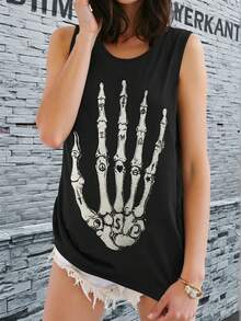 Summer Skeleton Hand Graphic Slim Fit Tank Top - Black - View 1
