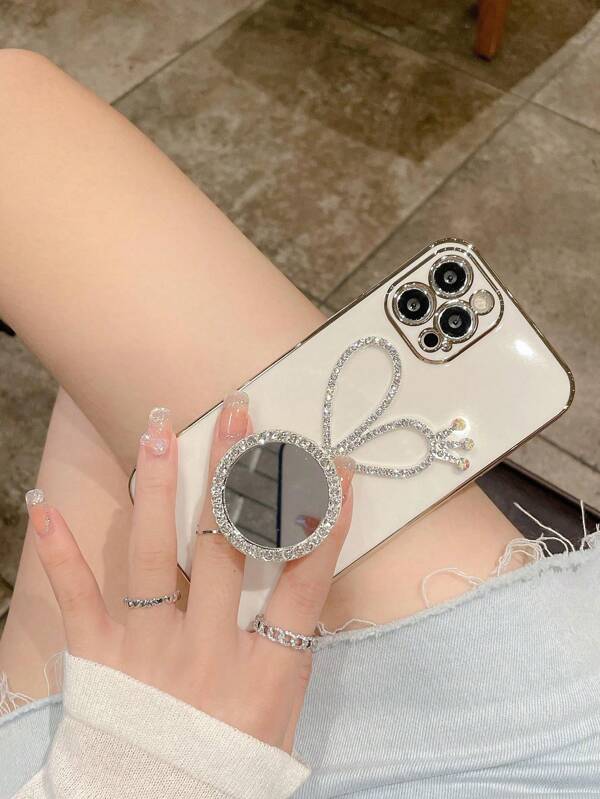 Heart Makeup Mirror Holder Compatible With Iphone 16 Plus 15_14_13pro Case, Apple 12 Straight Edge, 12promax Electroplating, 11 Soft Silicone All Inclusive, Women's Premium Anti Fall Protective Cover, Xsmax