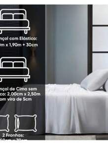 Jogo de Lençol Estampado 4 peças 100% ALGODÃO Solteiro Casal Queen King Ponto Palito - XADREZ AZUL - Visão 4