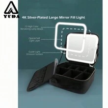 YUDA YUDA Bolsa de maquillaje para viaje con espejo, gran capacidad, caja de almacenamiento de cosméticos, bolsa de maquillaje portátil para viaje con espejo con luz LED, accesorios de maquillaje para bolsa de almacenamiento de viaje, bolsa de maquillaje, bolsa de cosméticos, organizador de vacaciones, organizador de maquillaje de gran capacidad, estuche de maquillaje, para lápiz labial, brochas, cuidado de la piel, teléfono móvil, monedas, artículos pequeños, para uso en el hogar, regalo, vacaciones y festivales de Halloween, Navidad, multiusos
