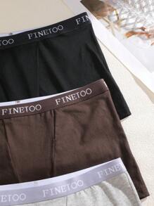 Quần lót boxer cạp cao lưng cao họa tiết chữ màu trơn 3 món/bộ, thoải mái cho phụ nữ - Nhiều màu - Xem 2