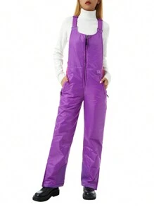 Women And Mens Snow Bibs Sleeveless Adjustable Overalls Pants Ski Bibs Pants For Women Men Winter Waterproof Snowboarding Pants Snow Pants Adjustable Shoulder Strap Jumpsuit Insulated Warm Pants Side Pocket Long One-Piece Clothes Winter - 紫色 - 查看 1