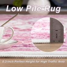 Low Pile Washable Rugs For Living Room, Faux Wool Vintage Rug For Bedroom Dining Room Home Decoration - Pink - View 5