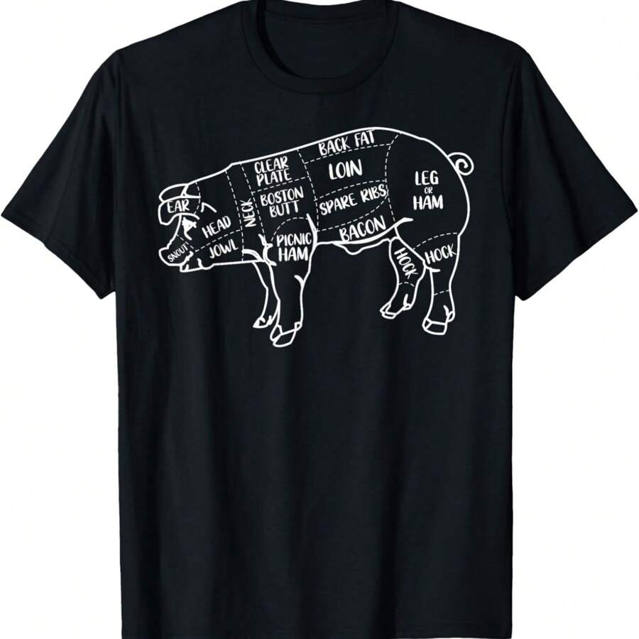 Pig And Pork Diagram Design, Butcher Design, Bacon Gift T-Shirt