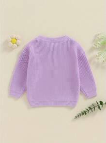 Suéteres para niña, lindos suéteres de punto con bordado de letras de manga larga, blusas sueltas para niña pequeña - Morado - Ver 2