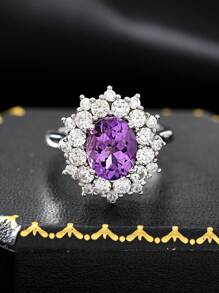 1 pièce Bague anneau de pigeon en pierre précieuse naturelle citrine taillée ovale 3 ct, améthyste, forme d'œuf, luxe mode