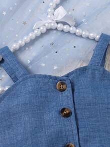 Baby Girl Denim Effect Jumper Top And Solid Denim Effect Skirt 2 Pieces Set, Spring - Medium Wash - View 4